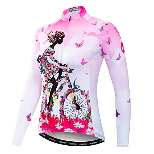 Womens Long Sleeve Cycling Jersey Tops Autumn Breathable Bike Shirt