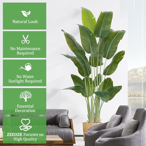 ZEEOZE Artificial Plant Bird of Paradise 230 cm Decorative Artificial Plants with 18 Banana Leaves, Large Indoor Artificial Plant with White Pot for Home Decoration Living Room Home Room Decor