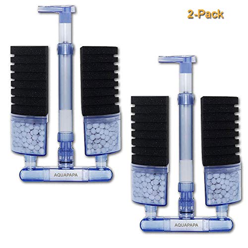 Aquapapa Multi Layer Filter Media Biochemical Corner Dual Sponge Filters with Extendable Air Flow Outlet for Betta Fry Aquarium Fish Tank Up to 50 Gallon (2-Pack)