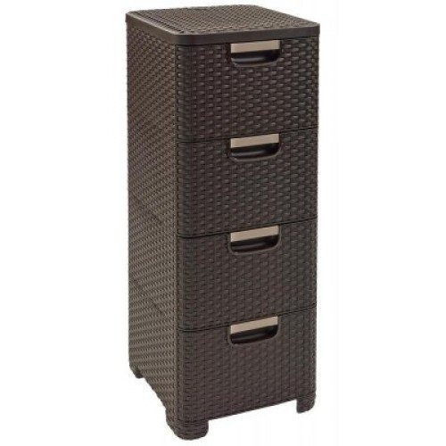 CURVER Regal mit 4 Schubladen STYLE Regal mit 4 Schubladen, Weidengeflecht, Dunkelbraun, 33x38x79