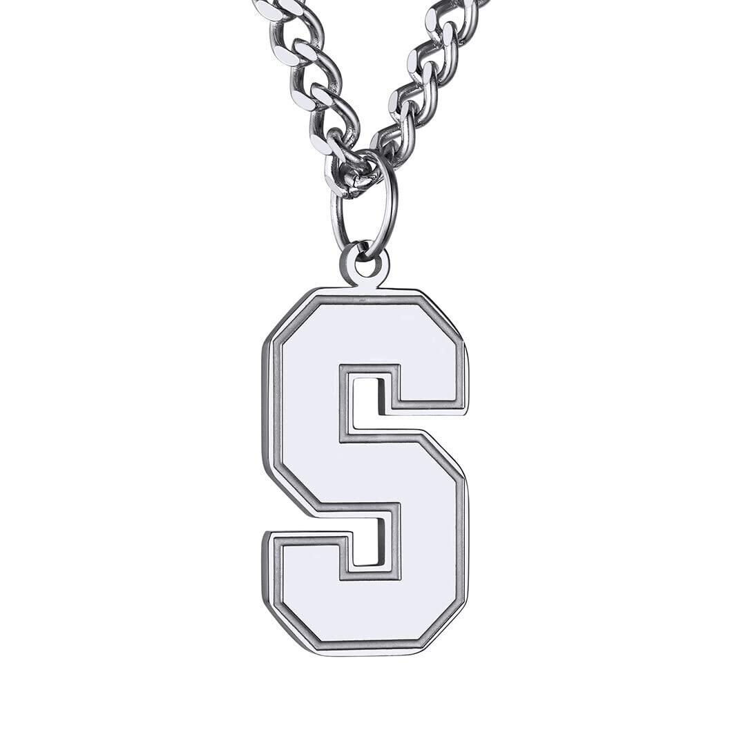 GoldChic Jewerly Stainless Steel S Initial Necklace For Soccer Player, Men's Large Initial Pendant with 22 inch Chain