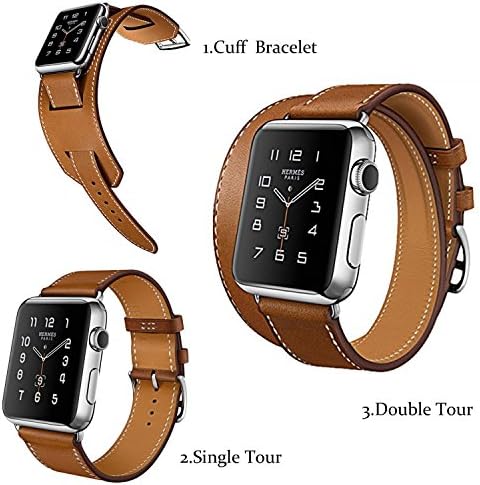 Apple Watch Band 42mm, Cuff Bracelet Single Tour Double Tour 3-way Leather Strap Band Set for 42mm Apple Watch Series 3, 2, 1, Brown