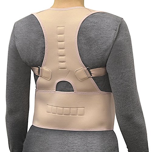 Medical-Grade Adjustable Magnetic Posture Support Back Brace - Relieves Neck, Back and Spine Pain - Improves Posture (Small) (Tan)