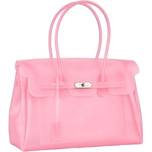 EyeVivid Jelly Tote Bag, Translucent TPU Top Handle Handbag, Pink | Spacious translucent TPU tote with a soft frosted finish