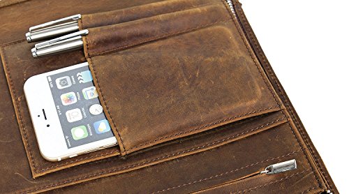 [Custom Engraved] Crazy-horse Leather Portfolio Vintage Padfolio Case Professional Business Organizer Folder Tablet Pad Folio, with Letter Size Notepad, Zippered Closure - Thumbnail 4
