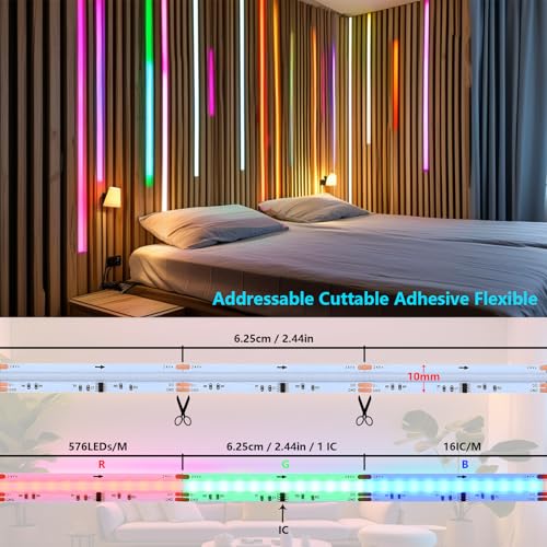 BENLUN WS2811 COB LED Strip 24V 20M (10M X 2), Color Variable RGB+IC, LED Strip with Remote Control and Power Supply for Bedroom Kitchen Acoustic Panels Gaming Decoration