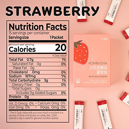 DALAMHARI KOMBUCHA TEA STRAWBERRY 15EA | 19KCAL SPARKLING SUGAR FREE HEALTHY SODA DRINKS