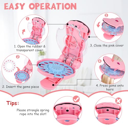 SEMKOTREE Rhinestone Hair Machine, Rhinestone Gluing Hair Bedazzler Kit with 420 Rhinestones, Hair Jewellery for Hair Gem Stamper Sticker Gift Girl