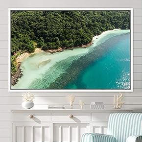 signwin Framed Canvas Wall Art Coastal Scenery Aerial...
