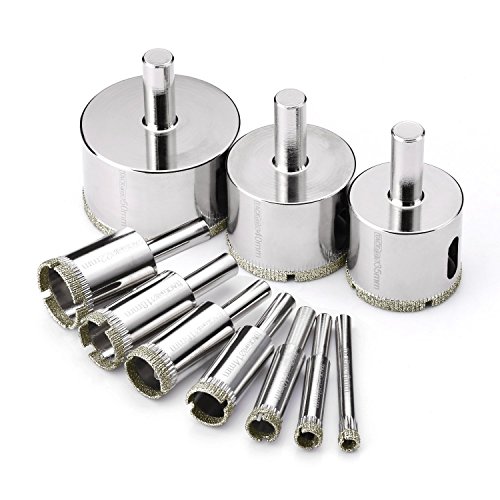 Tacklife AHS02C Diamond Drill Bits Hole Saw Drill Bits Hollow Extractor Remover Set Tools with 10 Packs, Diamond Coating, Carbon Steel for Glass, Ceramics, Porcelain, Ceramic Tile, Marble | 6-50mm