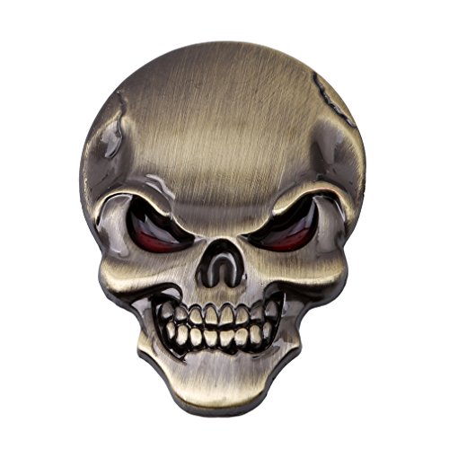HS 3D Chrome Bone Zinc Alloy Skull Emblem Sticker Decal Sticker Fairing Fender Motorcycle Sport Bike 1pc (Bronze) - Thumbnail 5
