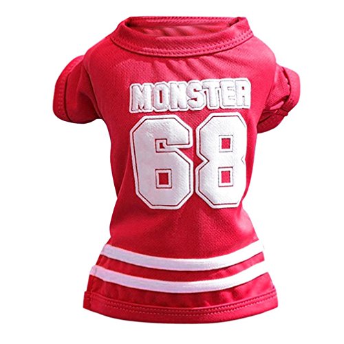 CieKen Pet Apparel Spring Summer Cotton Shirts Sports Uniforms Small Dog Cat Clothes Sleeveless Sports T-Shirt Vest Puppy Costumes Jersey (Red, S)