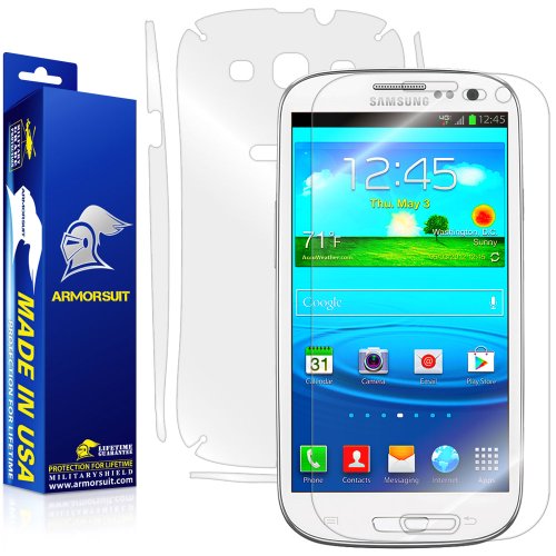 ArmorSuit Samsung Galaxy S3 (AT&T, Verizon, T-Mobile, Sprint, US Cellular) Screen Protector + Full Body MilitaryShield Full Skin + Screen Protector Compatible with Galaxy S3 - HD Clear Anti-Bubble