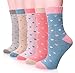 EBMORE Women Fashion Printed Thick Winter Casual Soft Warm Crew Socks 5-Pack