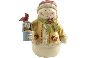 MERITMODE Christmas Snowman Feeding Birds Figurines - Snowman Decorations Indoor & Outdoor, Resin Statue for Xmas Decor, Gifts for Women