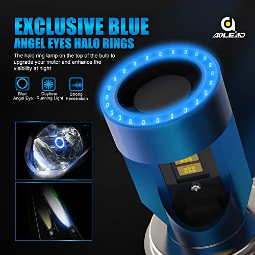 AOLEAD H4 LED Motorfiets Koplamp, HS1 LED Koplamp met Engel Oog, DC 12V 6000K-Blauw - Image 3