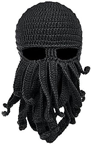 Unisex Octopus Beanie Mask Windproof Funny Warm Knit Hat Beard cap For Halloween Christmas (Black)