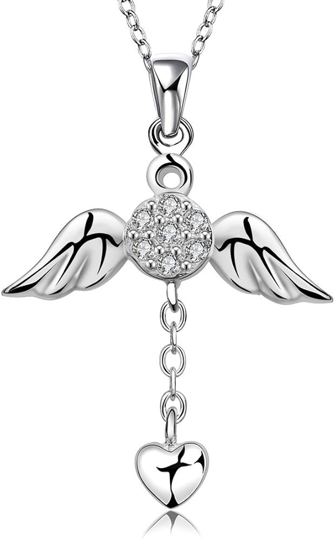Women's Heart Angel Wings Pendant Necklaces Brass