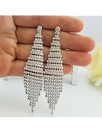 SELOVO Fashion Bohemia - Pendientes largos para mujer, con flecos, cristal transparente