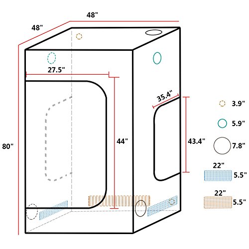 Ohuhu 48"x 48"x 80" Growing Tent, Mylar Hydroponic Plant Grow Tent for Indoor Gardening and Germination - Thumbnail 2