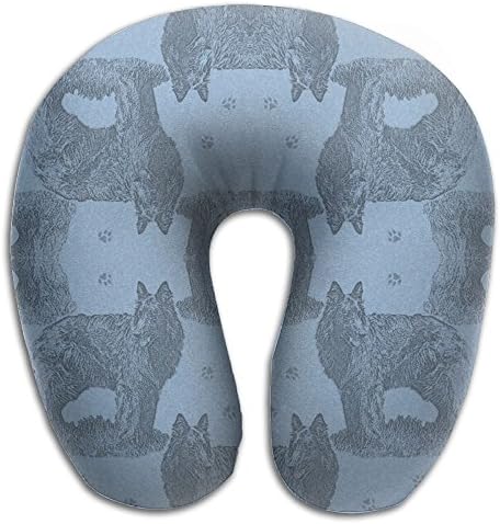 Comfortable Travel Pillow, Master Neck Pillow, A Belgian Sheepdog Standing Stamp Blue Memory Foam Pillow For Travel, Home, Neck Pain