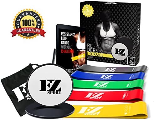 Resistance Loops Exercise Bands - with Gliding Discs Core Sliders Set, Carry Bag, Bonus EBook and Online Videos- For Intense Workout, Full body Home Fitness, 80 Day Obsession Exercises and Stretching