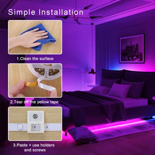 Aourow Ruban LED RGB 20M,LED Chambre de Synchronisation de Musique avec Contrôle D\'application Bluetooth,Bandes LED SMD5050 à Changement de Couleur avec Télécommande IR et Alimentation 24V