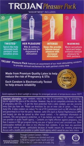 TROJAN PLEASURE VARIETY PACK LUBRICATED CONDOMS – 12 COUNT