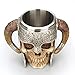 Aolvo Medieval Mug, Stainless Steel Ram Horned Viking Pirate Gothic Skull Mug Tankard Cup, Medieval Castle Lord Knight Skeleton Tankard Stein for Beer Wine Coffee Rum Drinking Water - 450 Ml(15 Oz)