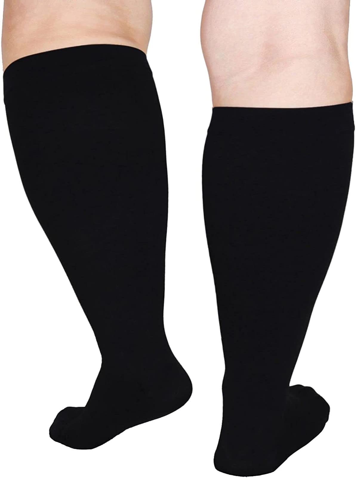 Cheeroyal 1 Pack Plus Size Compression Socks for Women and Men, 20-30mmhg Extra Large Wide Calf Knee High Stockings for Circulation Support (2XL, black)