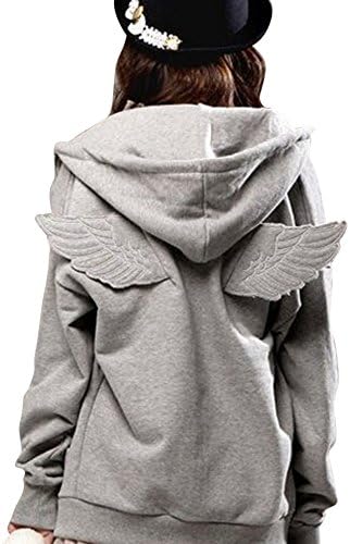 CRB Fashion Angel Wing Cosplay Emo Top Sweater Zipper Shirt Jacket (Large, Gray)
