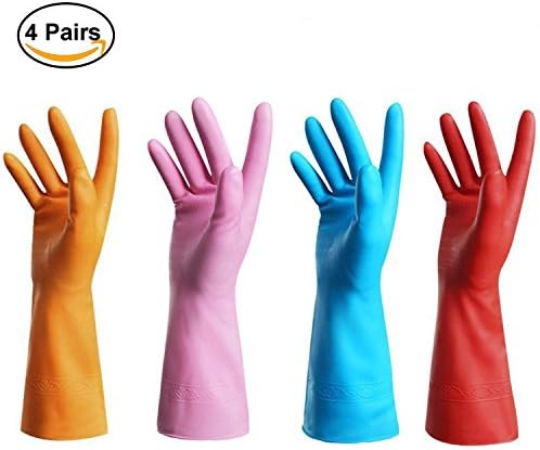 4 PACK Rubber Gloves-Latex Free Kitchen Cleaning Gloves Reusable Household waterproof dishwashing Living Large