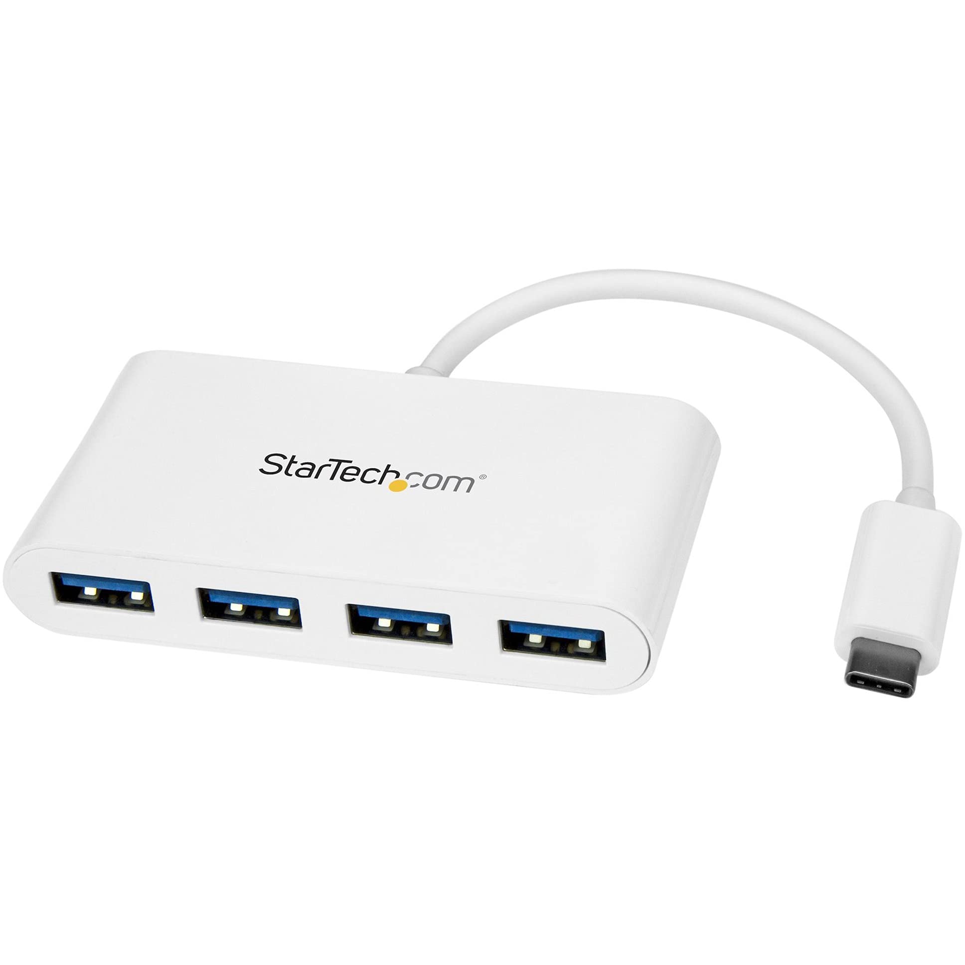 StarTech.com 4 Port USB C Hub with 4x USB-A Ports (USB 3.0 SuperSpeed 5Gbps) - USB Bus Powered - Portable/Laptop USB-C to USB-A Adapter Hub - USB 3.1 Gen 1/USB 3.2 Gen 1 Type-C Hub - White (HB30C4ABW)