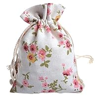 50Pcs Floral Burlap Drawstring Bags, Linen Gift Bag Packing Storage Linen Jewelry Pouches Sacks for Christmas Wedding Party Shower Birthday, 5.3 x 3.9 Inch