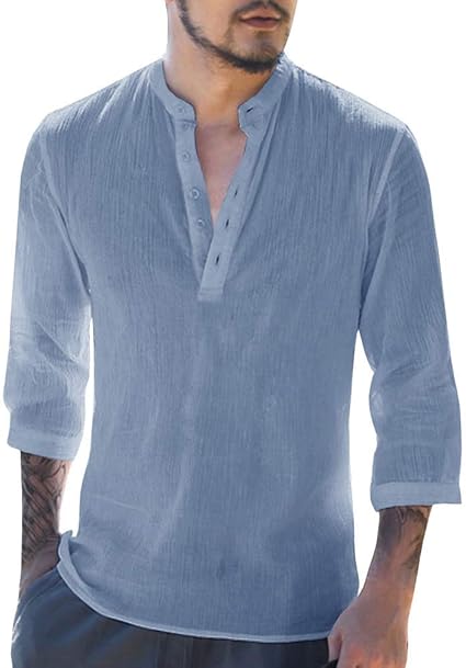 Leinenhemd Herren Kurzarm - Retro Ethno Hemd Relaxed Fit Für Sommer