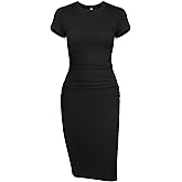 Missufeintl Women's Bodycon Ruched Short Sleeve T Shirt Midi Sundress Fitted Casual Dress