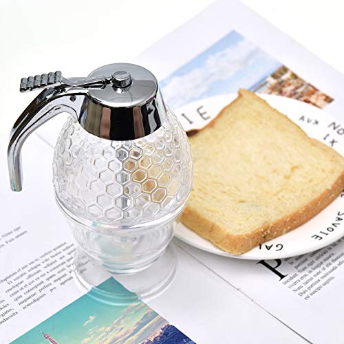 Timoo Honey Dispenser No Drip Condensed Milk Dispenser Syrup Dispenser Container with Storage Stand and Stopper, 8 Ounce