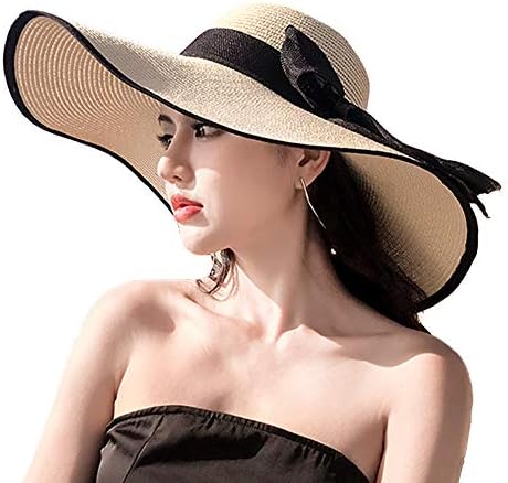 FSIGOMWomen's Folable Floppy Hat,Wide Brim Sun Protection Straw Hat, Summer UV Protection Beach Cap
