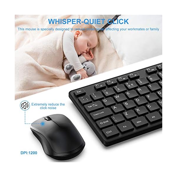 Wireless-Keyboard-and-Mouse-WisFox-24G-Slim-Ergonomic-Keyboard-and-Mouse-Set-with-One-USB-Receiver-Full-Size-Qwerty-Keyboard-Quiet-Computer-Mouse-for-WindowsLaptopPC Keyboard & Mouse Set, Wireless Keyboard and Mouse, WisFox 2.4Ghz Slim Ergonomic Keyboard and Mouse Combos with One USB…