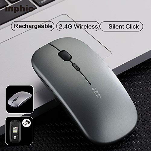 Rechargeable Wireless Mouse Mini Cordless Mice With USB Nano,Silent Click, Ultra Light & Slim for Dell/Apple/HP/Thinkpad PC Computer,Laptop,Macbook (Gray)