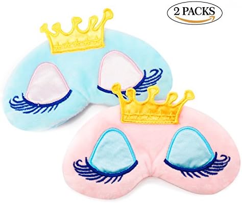 NIPOO 2 Pcs Cute Girl Eye Mask Cover for Sleeping , Princess Crown Travel Eye Shades Sleep Blindfold Mask(Pink + Skyblue)