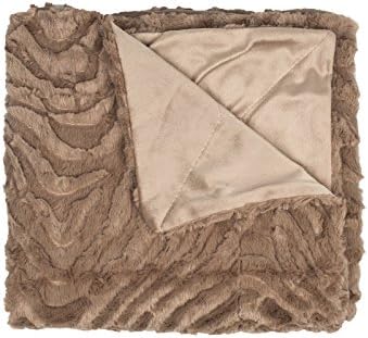 Decorative Reversible Faux Fur & Mink Throw Blanket 50 X 60 Box Pattern(Taupe)