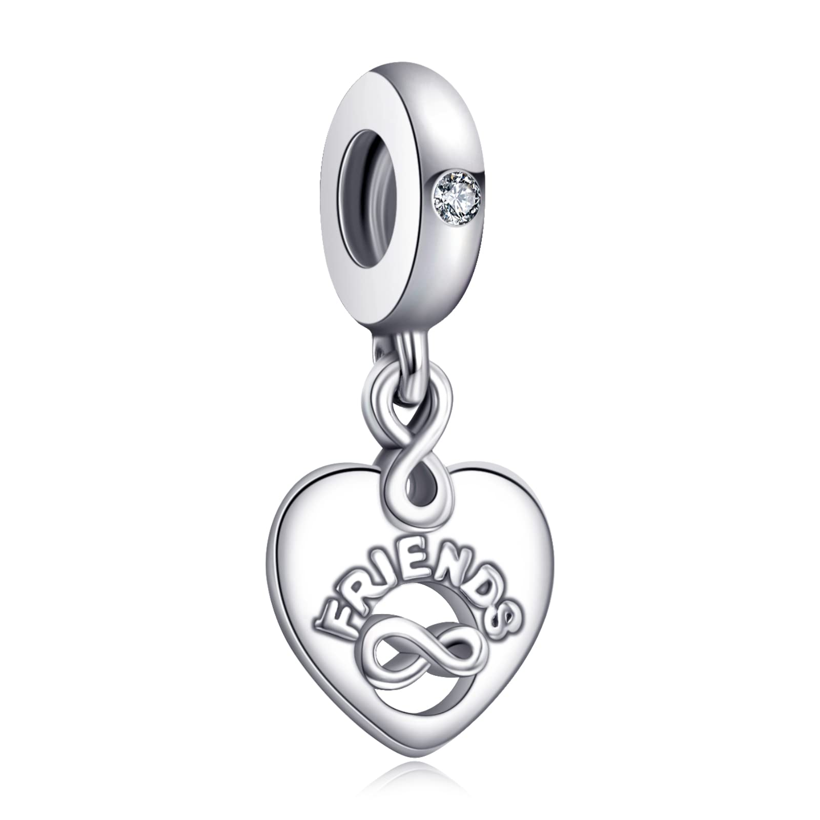 Annmors Friends Forever Heart Dangle Charms in 925 Sterling Silver with Cubic Zirconia for Bracelets