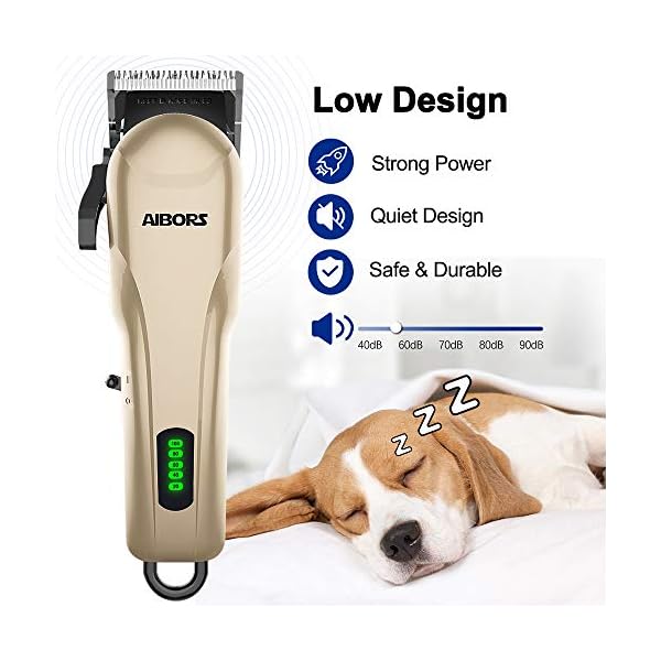 AIBORS Dog Clippers for Grooming for Thick Coats, Low Noise Cordless