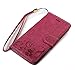 iPhone 6S Plus Case,iPhone 6 Plus Case Wallet Case Kickstand 3D Embossed Floral Bird PU Leather Flip Case & Magnetic Clip ID/Credit Card Holders Diamond Dust Plug Stylus Pen by Badalink - Hot Pink
