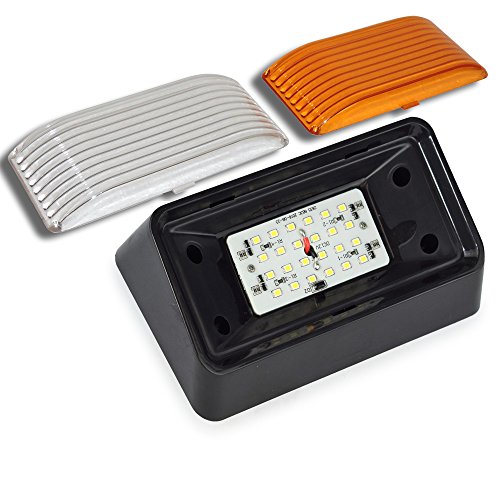 LED RV Exterior Porch Utility Light – 12v 280 Lumen Lighting Fixture. Replacement Lighting for RVs, Trailers, Campers, 5th Wheels. Black Base, Clear and Amber Lenses Included (Black, 1-Pack)