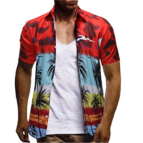lotteQW Fashion Men's Casual Button Hawaii Print Beach Short Sleeve Quick Dry Suit 2019 New Suit - Thumbnail 2
