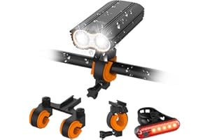 Acsin Bike Light Set,USB Rechargeable Safety Flashlight 5200mAh Waterproof Bike Led Headlight and Taillight,4 Light Modes Opt