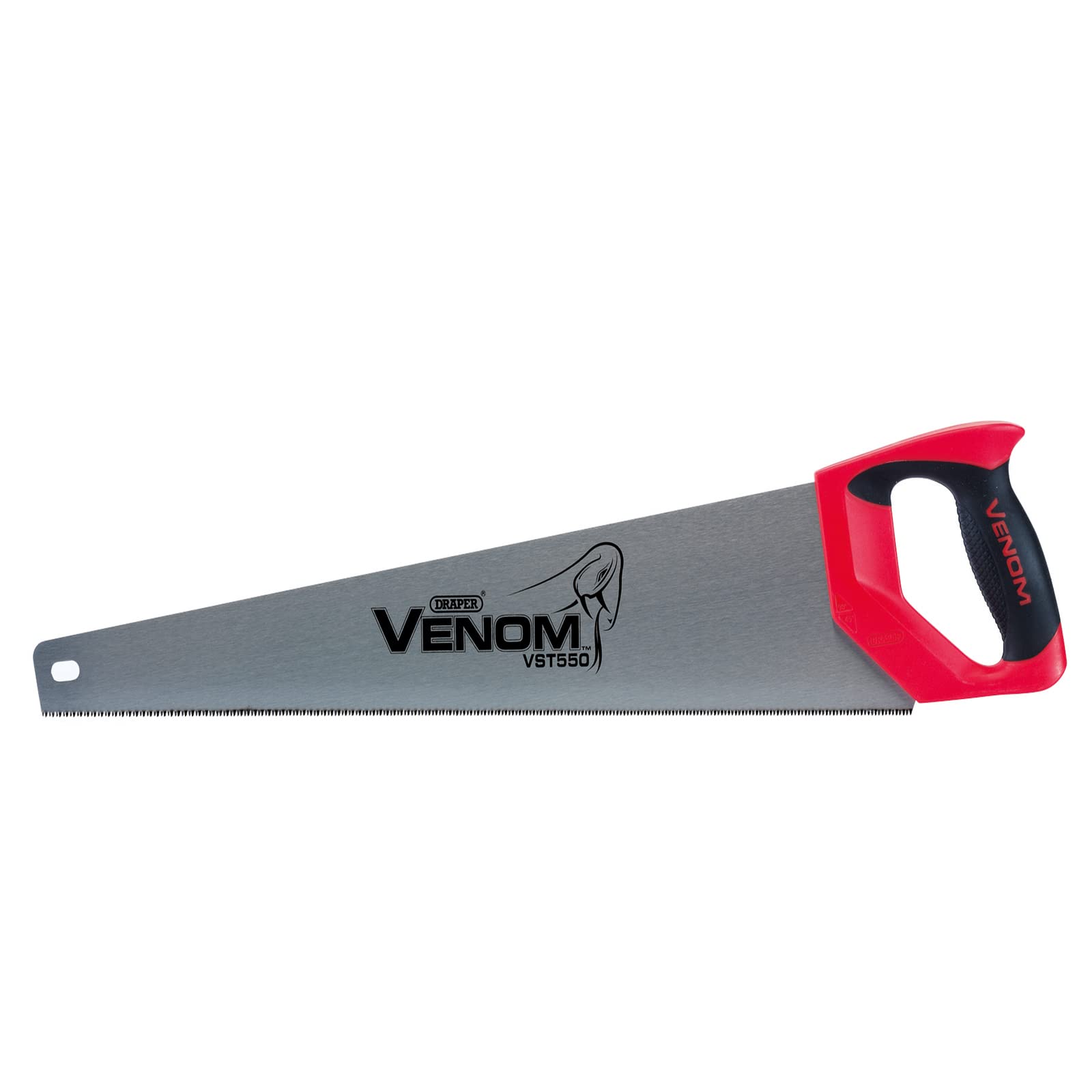 Draper 82204 Venom Second Fix Triple Ground 12PPI Handsaw, 550 mm Blade Length, Black