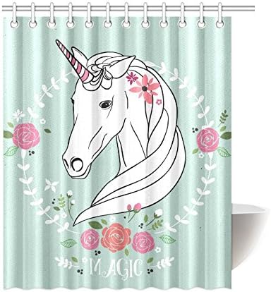 Waterproof Polyester Fabric Shower Curtain,Included 12 Hooks,60"x72",Custom Unicorn Shower Curtain